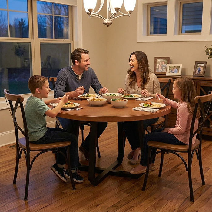 Mesa de Jantar Industrial Clarisse Redonda 1m Madeira Base Alumínio - Imagem 2