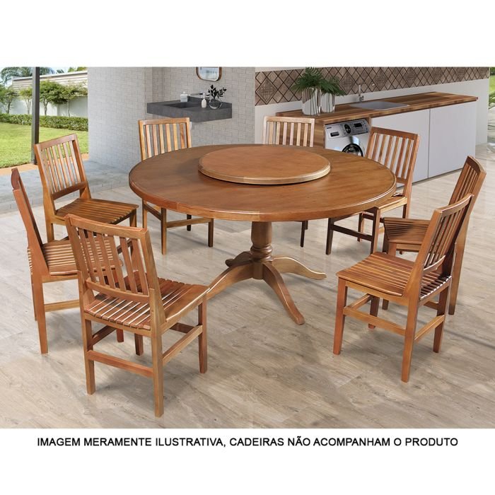 Mesa de Jantar Redonda 1,60m com Prato Giratório Madeira Maciça Amélia - Imagem 2