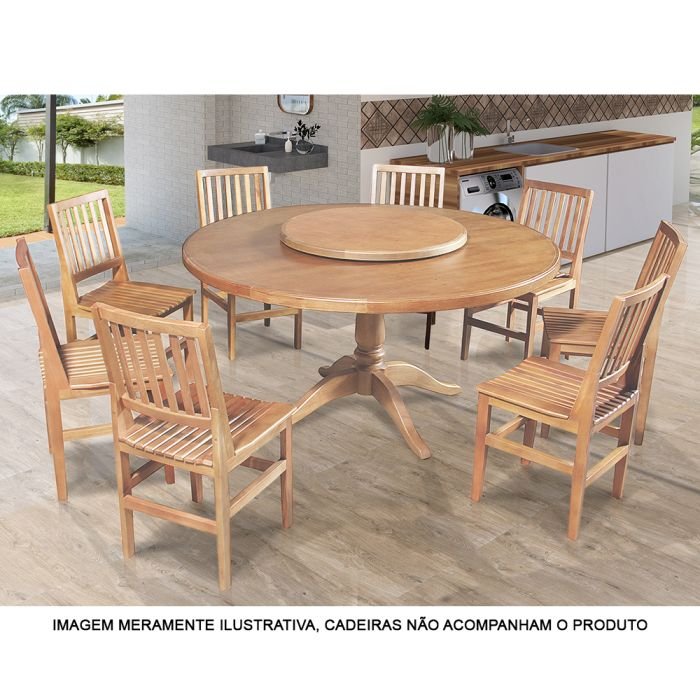 Mesa de Jantar Redonda 1,60m com Prato Giratório Madeira Maciça Amélia - Imagem 5