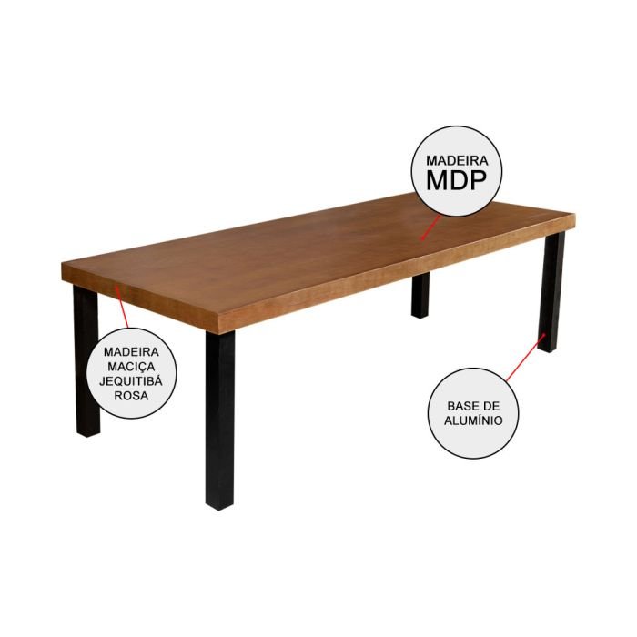 Mesa de Jantar Industrial Retangular Madeira Rústica 2m Arlete Base Alumínio - Imagem 8