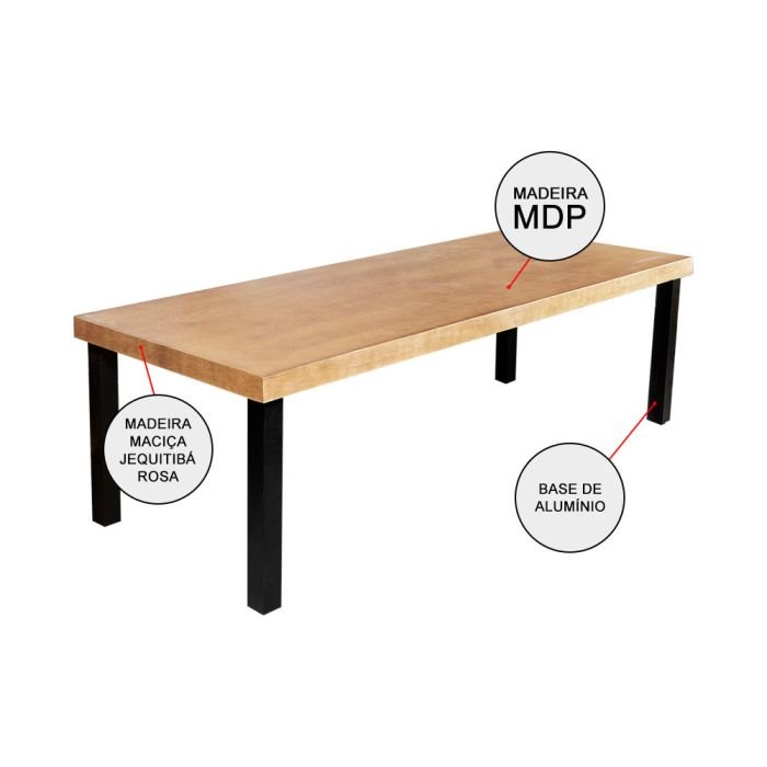 Mesa de Jantar Industrial Retangular Madeira Rústica 2m Arlete Base Alumínio - Imagem 4