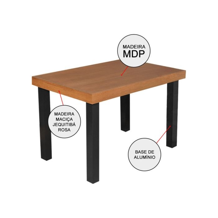 Conjunto Jantar Mesa Industrial Felícia Madeira 120x80 com 4 Cadeiras Paris Base Alumínio - Imagem 2