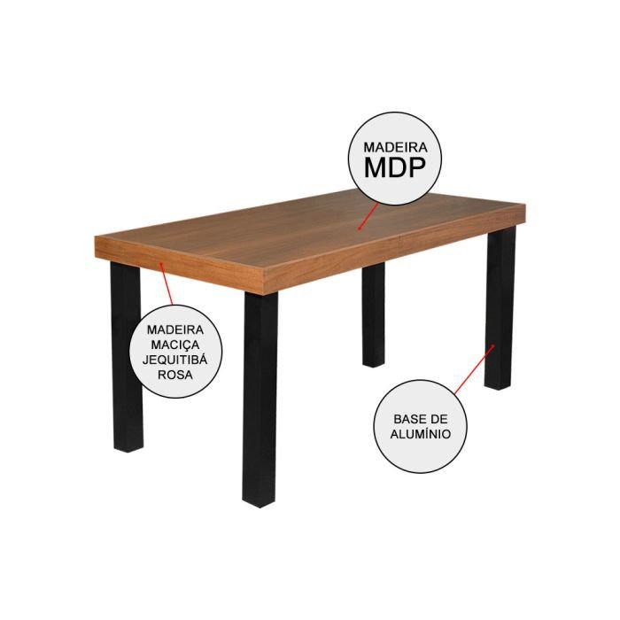 Conjunto Jantar Mesa Industrial Felícia Madeira 140x80 com 6 Cadeiras Paris Base Alumínio - Imagem 4