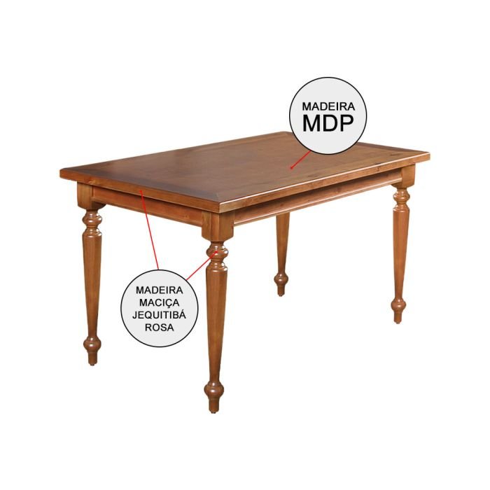 Conjunto Jantar Mesa Madeira Maciça Rústica Franscisca 140x80 com 4 Cadeiras Ripada Confort Castanho - Imagem 5