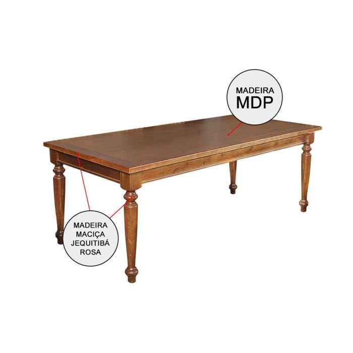Mesa de Jantar Leonora Madeira Maciça Rústica Retangular 270x100cm Francisca - Imagem 3