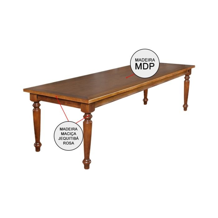 Mesa de Jantar Leonora Retangular 294x100cm em Madeira Maciça Rústica - Imagem 5