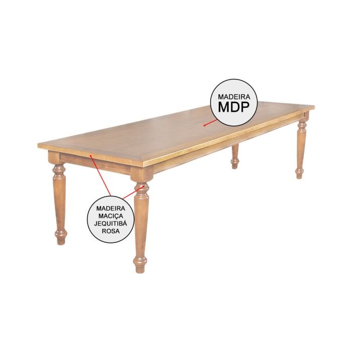 Mesa de Jantar Leonora Retangular 294x100cm em Madeira Maciça Rústica - Imagem 2