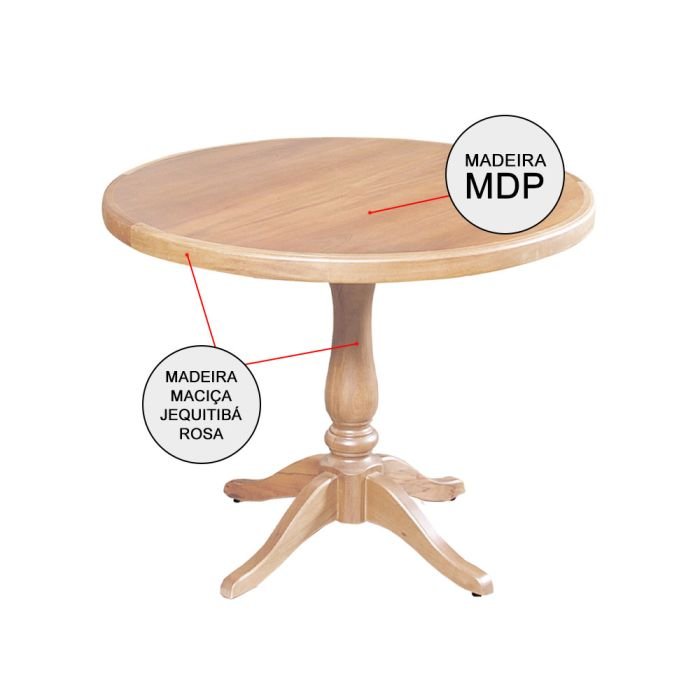 Conjunto Jantar Mesa Madeira Maciça Redonda 1m Madalena Rústica com 4 Cadeiras Paris Base Alumínio Natural - Imagem 5